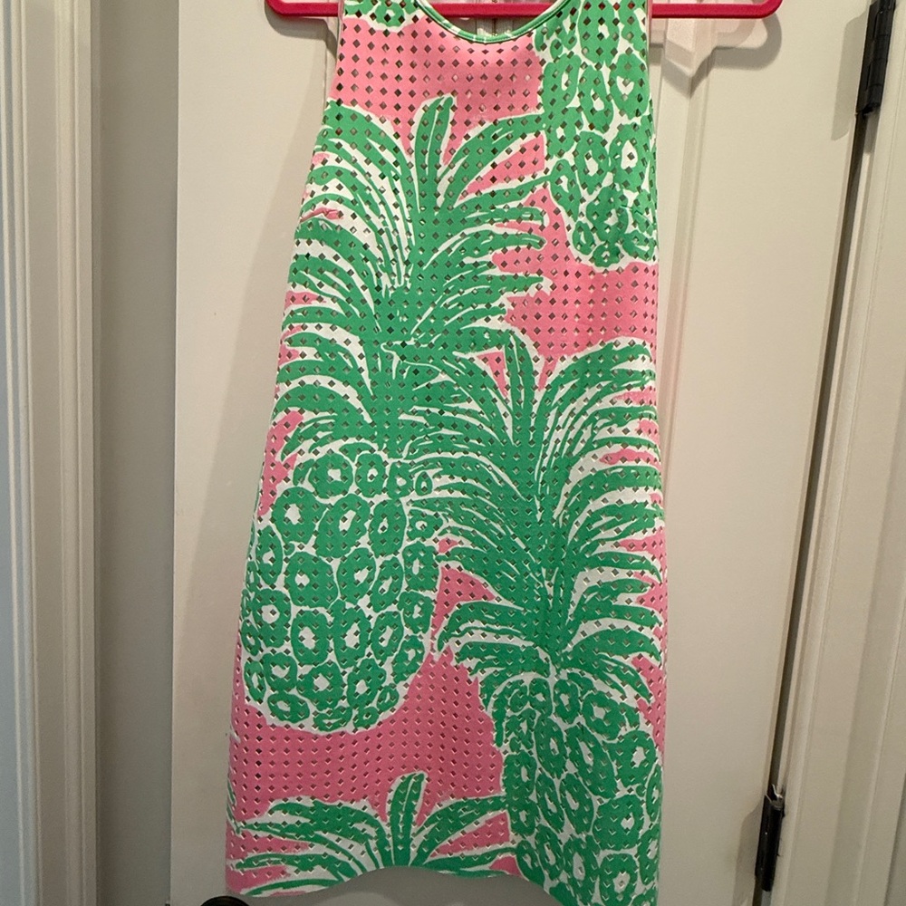 Lilly Pulitzer Pink and Green Tropical scuba Dress-racer back